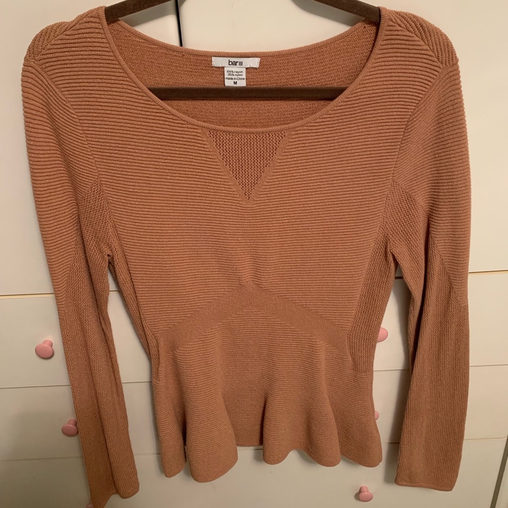 Tan peplum top from Bar III (Lord & Taylor)